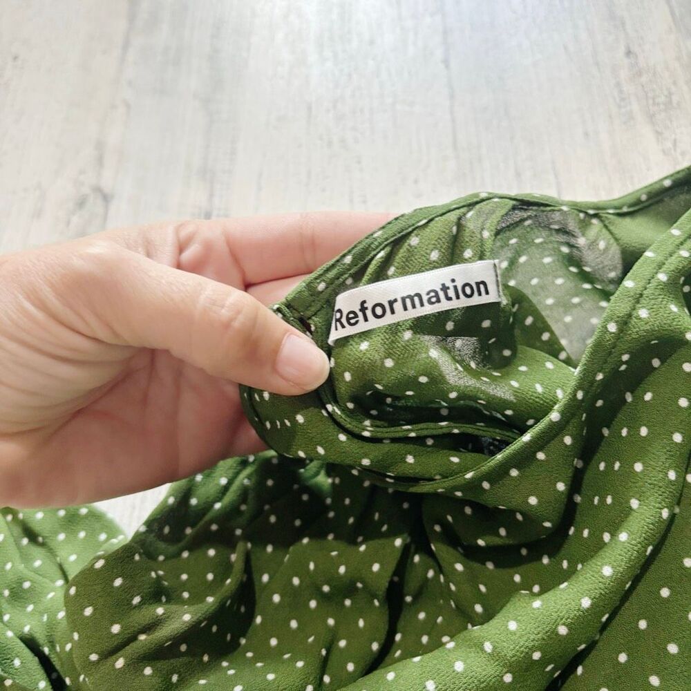 Reformation Doutzen Green Polka Dot Dress Size 8 - Picture 4 of 5